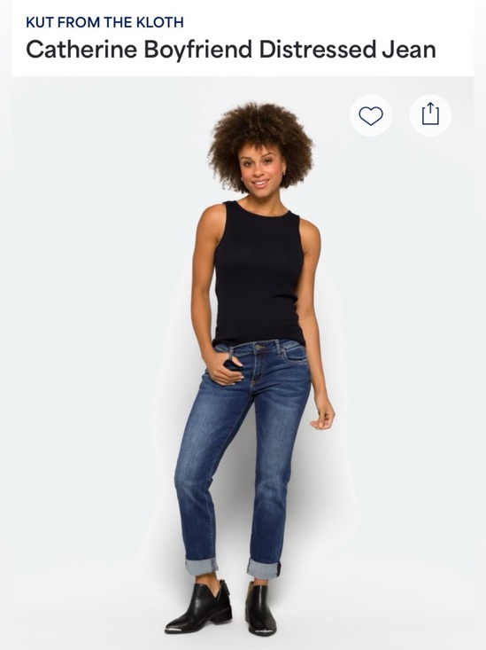 Kut from the Kloth Denim - KUT Catherine Boyfriend Jeans Size 14P Made in the USA Distressed Medium Wash